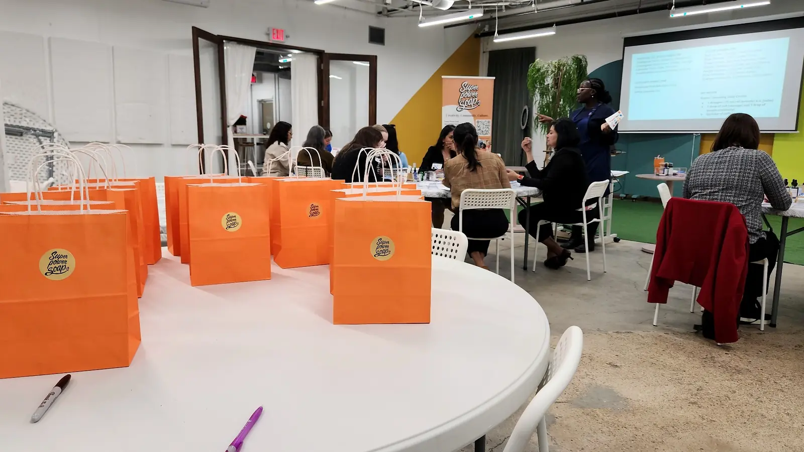 Evidence Image: The finished soap gives each participant a useful reminder of the gathering. Super Power Soap gift bags prepared for members at a Houston community event